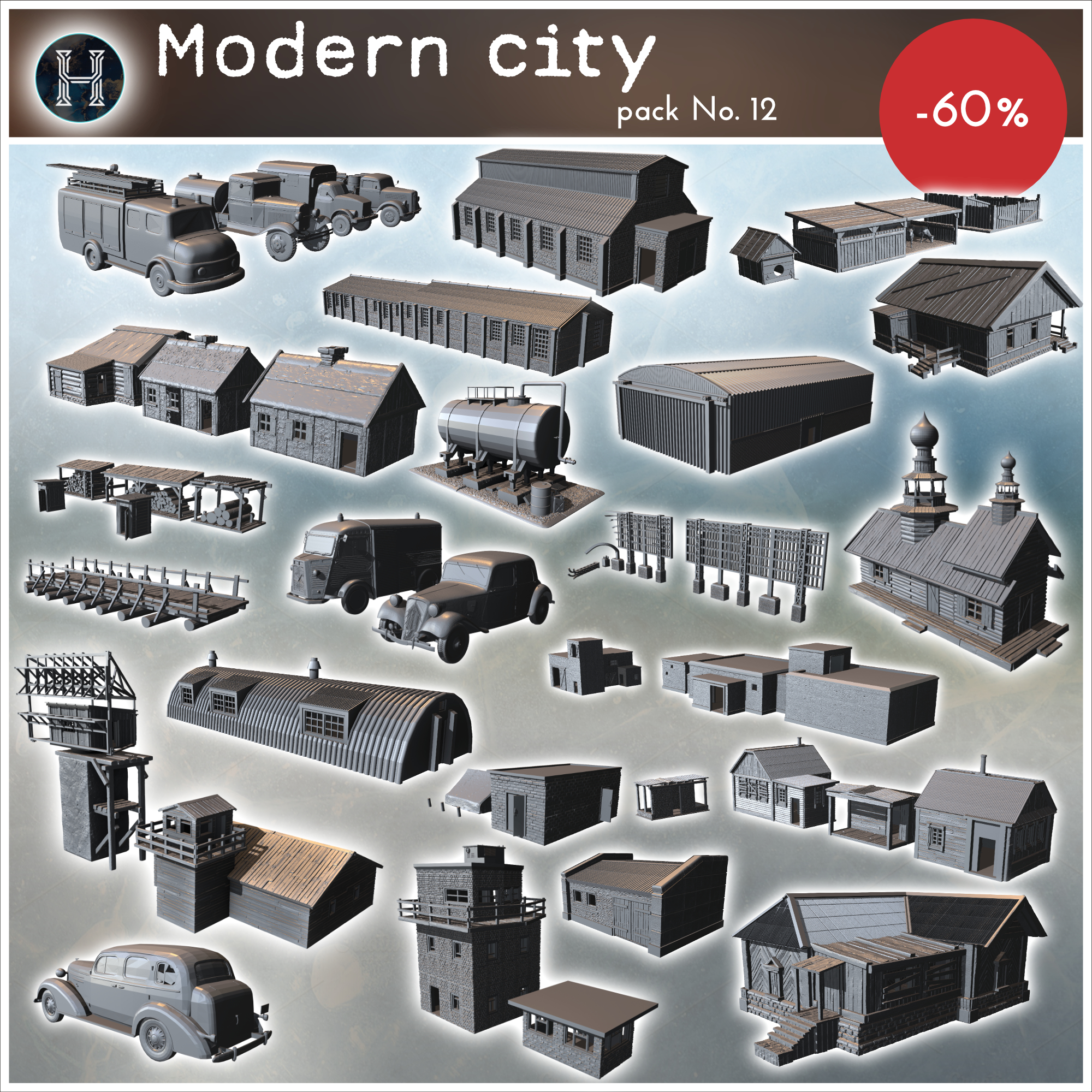 Modern city pack No. 12 - Modern WW2 WW1 World War Diaroma Wargaming RPG Mini Hobby